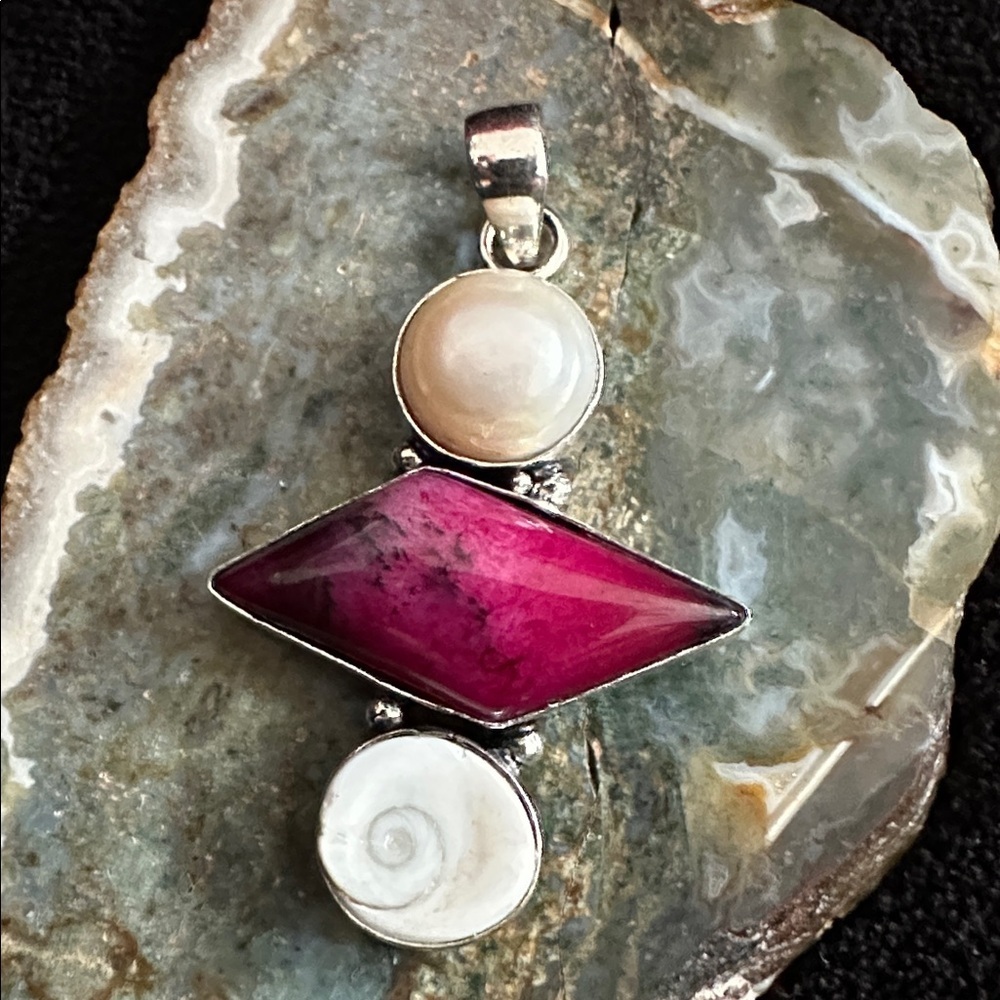 Artisan Hand Crafted Jewelry SHIVA SHELL and DENDRITE OPAL Pendant Art to Wear